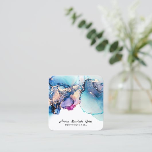 *~*ターコイズユミー抽象芸術AP29ティール(緑がかった色)金ゴールドギルド スクエア名刺 (スタンド正面)