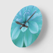 ターコイズライトグリーンブルーフラワーウッドウォールアート ラウンド壁時計 (傾斜)