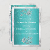 ターコイズラインストーンオンティール（緑がかった色）リハーサルディナー 招待状 (正面/裏面)