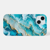 ターコイズラグーンウェーブアブストラクト iPhone 15ケース (裏面横)