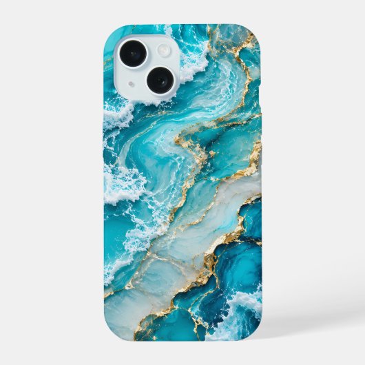 ターコイズラグーンウェーブアブストラクト iPhone 15ケース (裏面)
