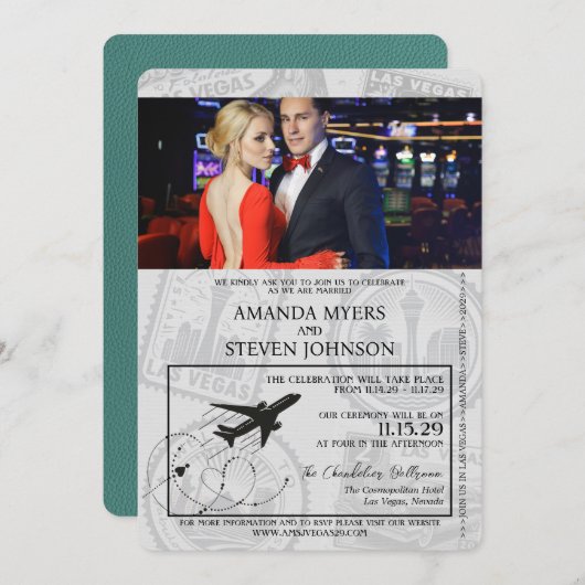 ターコイズラスベガス結婚パスポート 招待状 (正面/裏面)