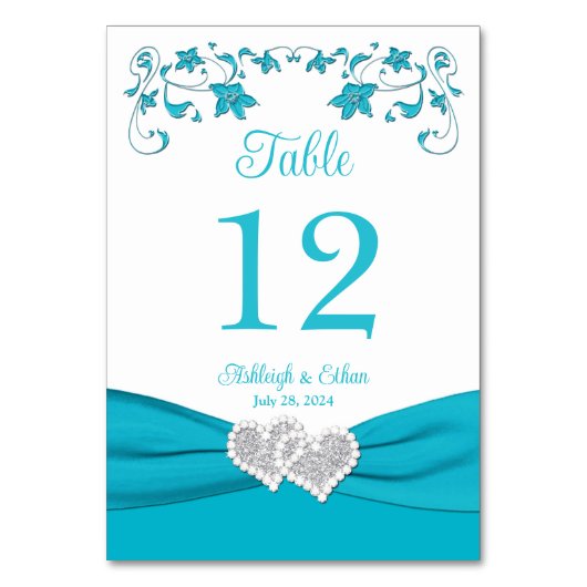 ターコイズラブハート結婚のテーブル番号カード テーブルナンバー (裏面)