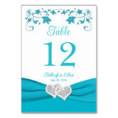 ターコイズラブハート結婚のテーブル番号カード テーブルナンバー (正面)