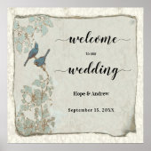 ターコイズラブバードの結婚式ウェルカムサイン ポスター (正面)