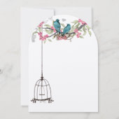 ターコイズラブバードピンクアプリコットピーチバードケージ 招待状 (裏面)