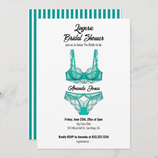ターコイズランジェリーブライダルシャワー 招待状 (正面/裏面)