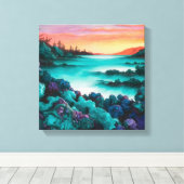 ターコイズランドスケープ(アルコールインク詳細) キャンバスプリント (インサイチュ (ウッドフロア))