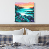 ターコイズランドスケープ(アルコールインク詳細) キャンバスプリント (インサイチュ (寝室))