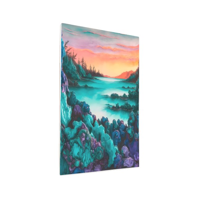 ターコイズランドスケープ(アルコールインク詳細) メタルプリント (3/4)