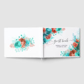 ターコイズリビングコーラル素朴フローラ結婚ズ ゲストブック (全面)