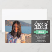 ターコイズリボンのバナー付き黒板写真　卒業 案内状 (正面/裏面)