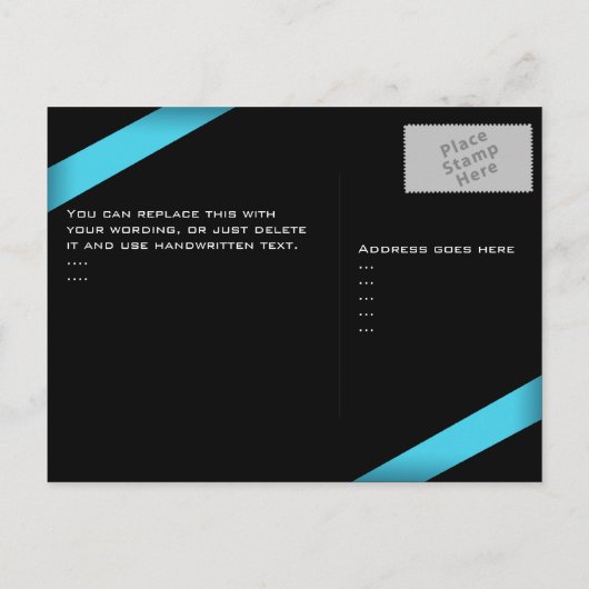 ターコイズリボン結婚式の日付を保存4 案内ポストカード (裏面)