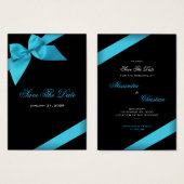 ターコイズリボン結婚式の日付を保存MiniCard (正面&裏面)