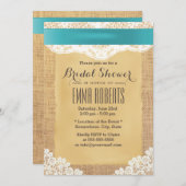 ターコイズリボン&レースバーラップブライダルシャワー 招待状 (正面/裏面)