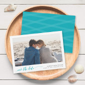 ターコイズリラックスティール(緑がかった色)スクリプト日付の写真の保存 セーブザデート