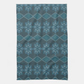 ターコイズリーフィーフローラ八角形と対角パター キッチンタオル (縦)