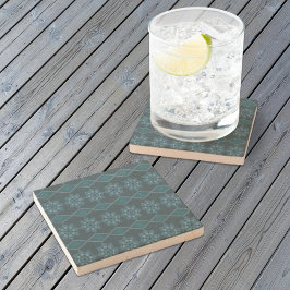 ターコイズリーフィーフローラ八角形と対角パター ストーンコースター