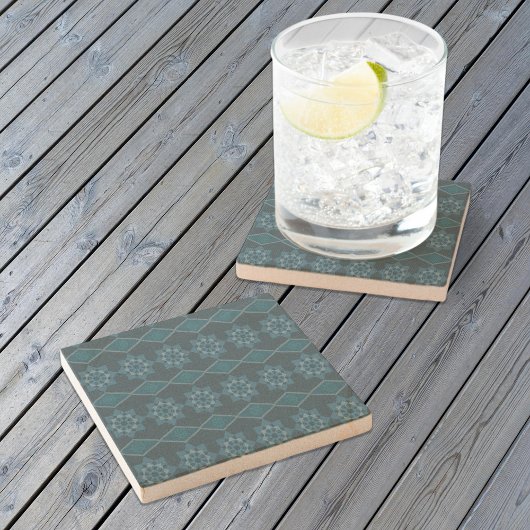 ターコイズリーフィーフローラ八角形と対角パター ストーンコースター