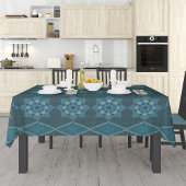 ターコイズリーフィーフローラ八角形と対角パター テーブルクロス