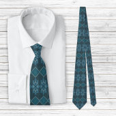 ターコイズリーフィーフローラ八角形と対角パター ネクタイ