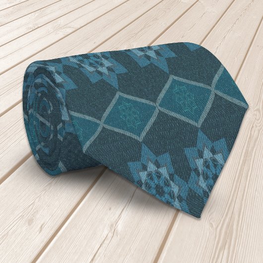 ターコイズリーフィーフローラ八角形と対角パター ネクタイ