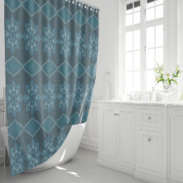 ターコイズリーフィーフローラ八角形と対角線 シャワーカーテン