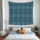 ターコイズリーフィーフローラ八角形と対角線 タペストリー