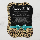 ターコイズレオパードプリントボウスウィート16誕生日 招待状 (正面/裏面)
