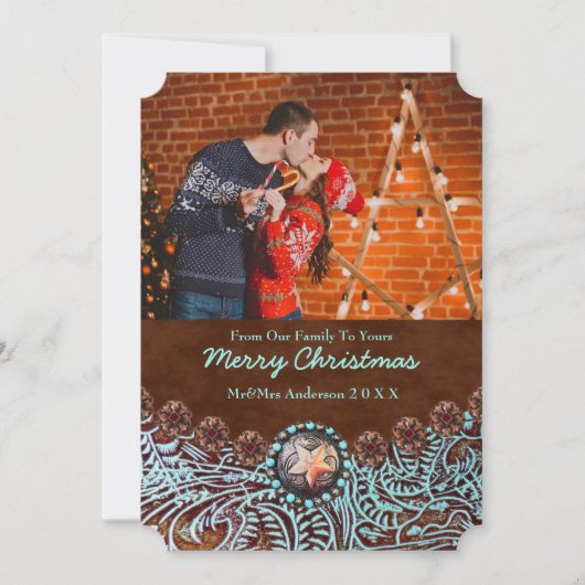 ターコイズレザーカントリーウェスタンクリスマスフォト シーズンカード (正面)