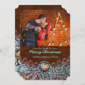 ターコイズレザーカントリーウェスタンクリスマスフォト シーズンカード (正面/裏面)