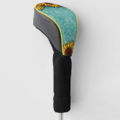 ターコイズレザーツールドブライトサニーサンフラワーズ ゴルフヘッドカバー (アングル)