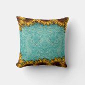 ターコイズレザーツールドブライトサニーサンフラワーズT クッション (正面)