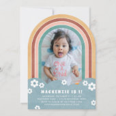 ターコイズレッドの花柄レインボー子供の誕生日招待状 招待状 (正面)