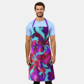 ターコイズレッドパープルはっきりしたチョークダマスク エプロン (着用した状態)