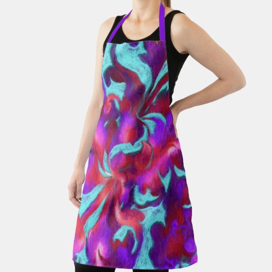 ターコイズレッドパープルはっきりしたチョークダマスク エプロン (インサイチュ)