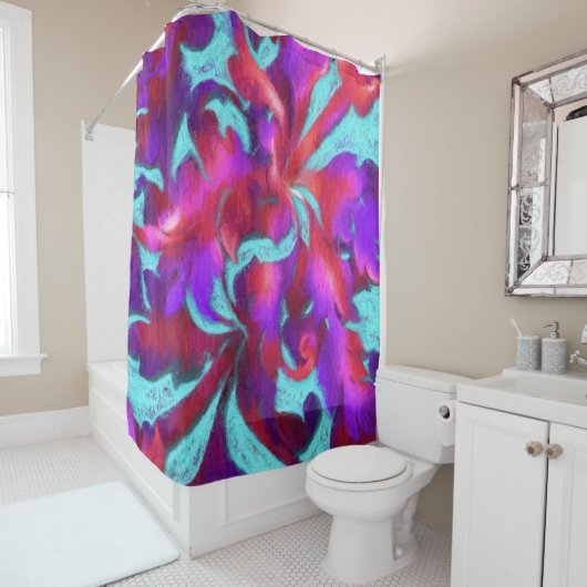 ターコイズレッドパープルはっきりしたチョークダマスク シャワーカーテン (インサイチュ)