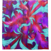 ターコイズレッドパープルはっきりしたチョークダマスク シャワーカーテン (正面)