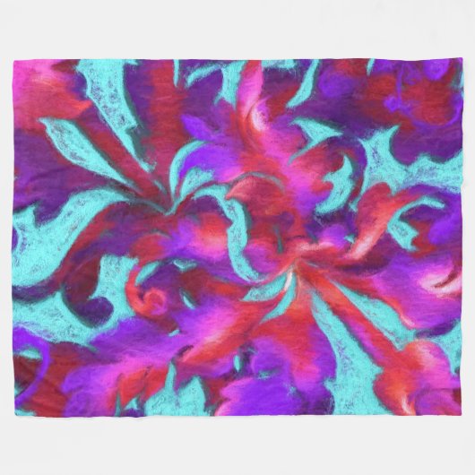 ターコイズレッドパープルはっきりしたチョークダマスク フリースブランケット (正面(横))