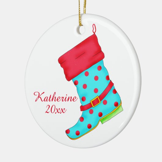 ターコイズレッドブーツアートシューズラバークリスマスネーム セラミックオーナメント (左)
