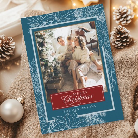 ターコイズレッドボタニカル メリークリスマス フォト シーズンカード