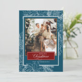 ターコイズレッドボタニカル メリークリスマス フォト シーズンカード (スタンド正面)