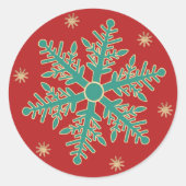 ターコイズレッド金ゴールドクリスマススノーフレーク ラウンドシール (正面)