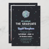 ターコイズレトロディスコボールフレア卒業パーティー 招待状 (正面/裏面)