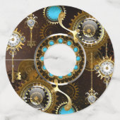 ターコイズレンズの錆びた背景を持つスチームパンク ワイングラスタグ (正面)