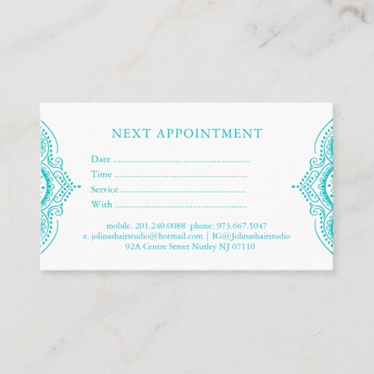 ターコイズレースアポイントメントカード 予約カード (正面)