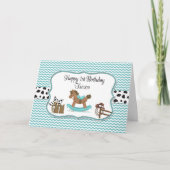 ターコイズロッキングホースパーソナライズされた誕生日 カード (正面)