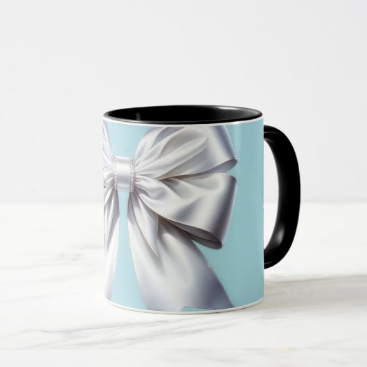 ターコイズロビンズエッグブルービッグホワイトボウブライダル マグカップ (正面右)