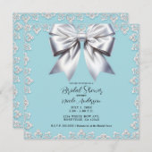 ターコイズロビンズエッグブルービッグホワイトボウブライダル 招待状 (正面/裏面)