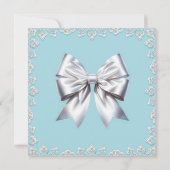 ターコイズロビンズエッグブルービッグホワイトボウブライダル 招待状 (裏面)